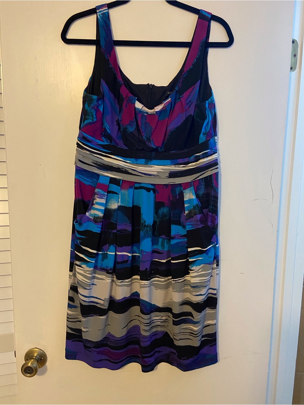 Bisou Bisou Sleeveless Midi Dress in Blue, Purple & Black